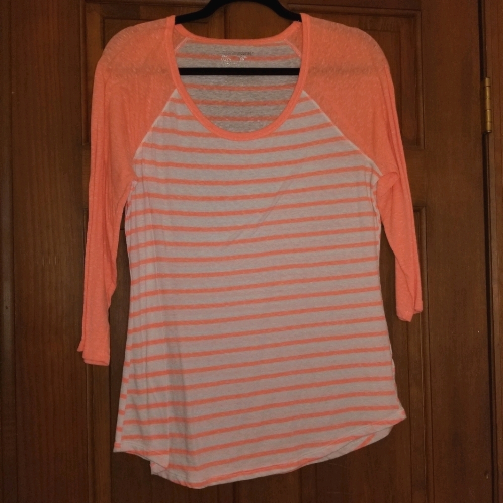 Bright Orange and White Striped Baseball Tee
